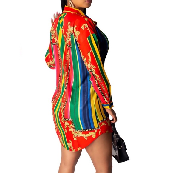 Long Sleeve Oversized Red Loose Tunic Shirt Dress - Picture 5 of 8